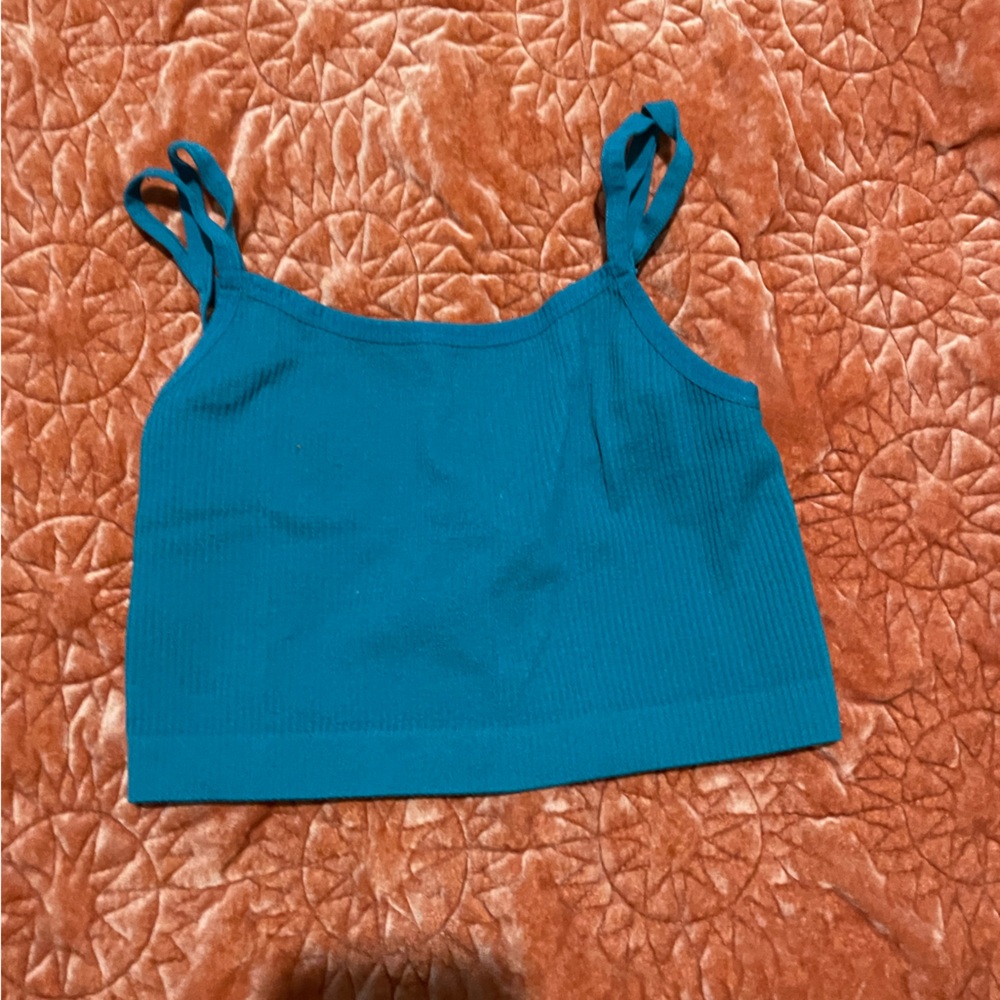 Hoxton Haus Petite seamless longline sports crop top in teal